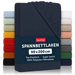 Blumtal Spannbettlaken 2er-Set 90/200/30 cm Dunkelblau , Textil , Uni , 90x200 cm , Oeko-Tex® Standard 100 , Heimtextilien, Bettwäsche & Leintücher, Leintücher, Bettlaken