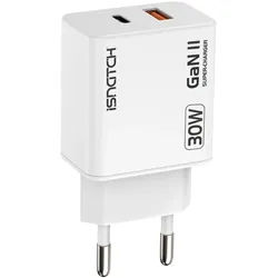 Dual USB Ladegerät, Quick Charge, 2 Ports-USB C und USB A, GaN-Technologie, 30 Watt, weiss, Doppelt schnelles Laden für iPhone, Samsung, Huawei, uvm.