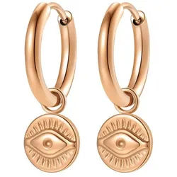 Hey Happiness Paar Ohrhänger Evil Eye Creolen Damen aus Edelstahl, Nazar Schutzsymbol, Kleine Creolen mit Anhänger, Böses Auge Schmuck rosa