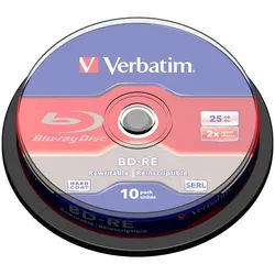 Verbatim Blu-ray-Rohling Verbatim BD-RE 25 GB, Blu-ray-Rohlinge, (2fach, 10 silberfarben