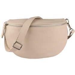 MIRROSI Bauchtasche Damen, Echtleder, Leder, Made in Italy, Umhängetasche, Brusttasche, (Schultertasche für jeden Anlass (1 Tasche & 1 Gurt), 3 Größen auswählbar), Crossbody Bag, Damen Taschen verstellbaren Schulterriemen beige|silberfarben Kleine Tasche (22x13x6cm)