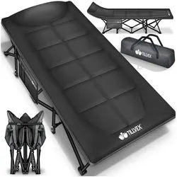 tillvex Feldbett tillvex® Campingbett klappbar mit Tragetasche, Campingliege extra (Klappbett Gästebett faltbar Garten Camping Angeln Festival Reise, Karpfenliege für Outdoor & Indoor) transportieren schwarz 68 cm