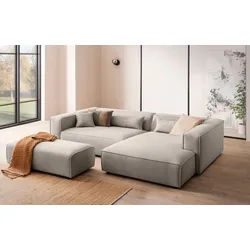 LeGer Home by Lena Gercke Ecksofa PIARA XXL, L-Form, Schlaffunktion, Cord, Leinenoptik o. Strukturstoff, Hocker stellbar zum Schlafsofa (Krokodilverbinder), tiefe Sitzfläche grau