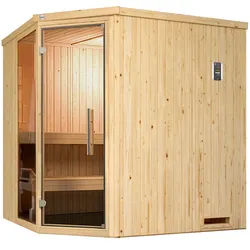 Weka Elementsauna Varberg 2 mit Eckeinstieg-Ganzglastür u. Fensterelement 7,5 kW Bio-Kombiofen BioS inkl. Steuerung