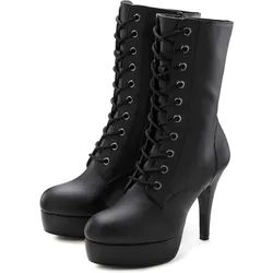 Schnürstiefelette "Stiefel", Damen, Gr. 39, schwarz (schwarz uni), Obermaterial: 100% Polyurethan. Decksohle: 100% Polyurethan. Futter: 100% Textilmaterial. Laufsohle: 100% Synthetik, LASCANA BELLE AFFAIRE, unifarben, Schuhe Schnürstiefelette, High-Heel-Boots mit Plateauabsatz