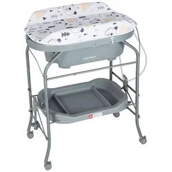COSTWAY Babywanne Baby Wickeltisch, zusammenklappbar, mit 4 Universalrädern grau