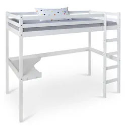 Homestyle4u Hochbett 90/200 cm mit Schreibtisch , Weiß , Holz , 90x200 cm , Babymöbel & Kindermöbel, Kinderzimmer & Jugendzimmer, Kinderbetten, Hochbetten