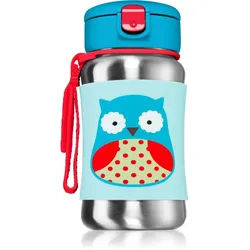 Skip Hop Zoo Straw Bottle Wasserflasche aus Edelstahl mit Strohhalm Owl 12 m+ 350 ml