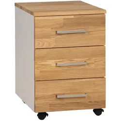 Cantus Rollcontainer , Grau, Eichefarben , Metall , Eiche , massiv , 3 Schubladen , 40x57x50 cm , Typenauswahl, Beimöbel erhältlich , Holzmöbel, Holztische, Schreibtische Holz, Rollcontainer Holz