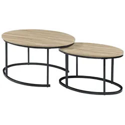 Helloshop26 - Set aus 2 ineinander schiebbaren Couchtischen in verschiedenen Größen Eichenoptik schwarz 03_0009702