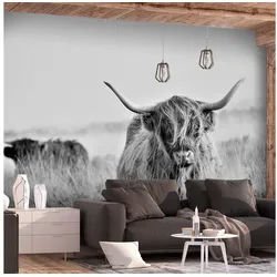 KUNSTLOFT Vliestapete Kuh 3.92x2.8 m, matt, lichtbeständige Design Tapete weiß 3.92 m x 2.80 m