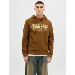 Kapuzensweatshirt JACK & JONES "JJELOGO SWEAT HOOD 2 COL 25/26 NOOS", Herren, Gr. M, monks robe, angeraute Sweatware, Obermaterial: 70% Baumwolle, 30% Polyester, bedruckt, regular fit normal, Rundhals, Rippbündchen, Sweatshirts, mit stylischem Print