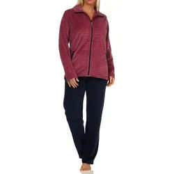 Normann Relaxanzug Damen Hausanzug in Streifenoptik, Homewear Nicky Velvet rot 36-38