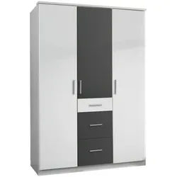 Carryhome Kleiderschrank , Graphitfarben, Weiß , Holzwerkstoff , 5 Fächer , 3 Schubladen , 135x199x58 cm , Made in Germany , Typenauswahl, Beimöbel erhältlich, umfangreiches Zubehör erhältlich, in verschiedenen Größen erhältlich, in verschiedenen Holzdekoren erhältlich , Schlafzimmer, Komplette Schlafzimmer und Serien, Schlafzimmerserien