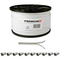 PremiumX Twini Mini KoaxialKabel 2x4mm Kabel 100m in weiß mit F-Stecker SAT-Kabel