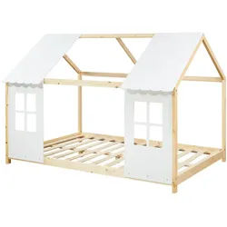 [en.casa] Hausbett Tostedt , Naturfarben , Holz , Kiefer , 140x200 cm , Babymöbel & Kindermöbel, Kinderzimmer & Jugendzimmer, Kinderbetten, Spielbetten