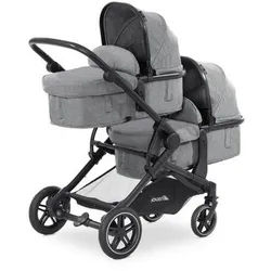 Hauck Zwillingswagen , Grau , Textil , 64x108x125 cm , Feststellbremse, Fußstütze abklappbar, Federung, Verdeckung abnehmbar, 5-Punkte-Gurt, für Babyschale geeignet, Transportsicherung, Sitz umsetzbar, erweiterbar für Geschwister , Baby on Tour, Kinderwagen, Geschwisterwagen & Zwillingskinderwagen