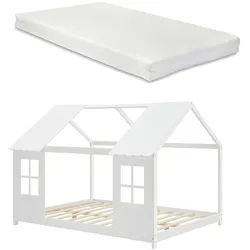 [en.casa] Hausbett Tostedt mit Matratze , Weiß , Textil , Kiefer , 140x200 cm , Babymöbel & Kindermöbel, Kinderzimmer & Jugendzimmer, Kinderbetten, Spielbetten