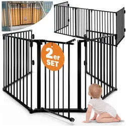 Casaria Kamingitter, 2er Set Kaminschutzgitter Tür Schloss Faltbar 612x76cm Absperrgitter schwarz