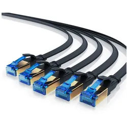 Primewire LAN-Kabel, CAT.8, RJ-45 (Ethernet) (100 cm), Patchkabel flach CAT 8, Gigabit Flachband Netzwerkkabel 40 Gbit/s - 1m schwarz