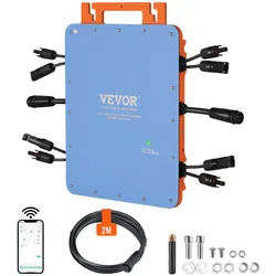 VEVOR Solar Grid Tie Micro Inverter, 1200 W, Solar Micro Inverter, IP67 wasserdichter Aluminiumlegierung Solar Power Grid Tie Inverter DC18-50 V Betriebsspannung mit APP WiFi-Antennen-Netzkabel, für S