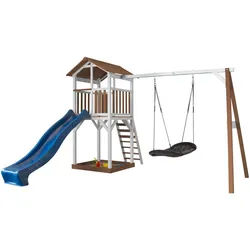 Nest Swing BRAUN-WEIß , Blau, Braun, Weiß , Holz , Zeder , 356.6x241.9x349 cm , Fsc , Freizeit & Co, Gartenspielzeug, Spieltürme