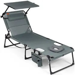 HOMECALL Gartenliege Sonnenliege mit Gesichtsöffnung und Sonnendach, klappbarer Liegestuhl, bis180 kg 4-Fach verstellbare Rückenlehne, 1 St., für Garten, Strand und Camping