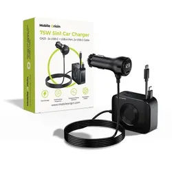 75W 5in1 Car Charger CA23 - 2x USB-C + USB-A Port - 2x USB-C Cable
