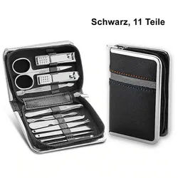 TPFBeauty Maniküre-Etui Nagel Set mit Aufbewahrungs-Etui, 11 tlg., Edelstahl Maniküre Set Pediküre Set - Schwarz schwarz