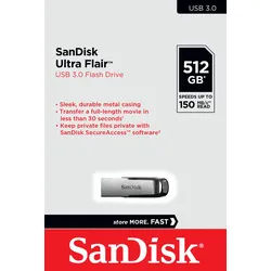 Sandisk USB 3.0 Stick 512GB, Ultra Flair Typ-A, (R) 150MB/s, SecureAccess, Retail-Blister