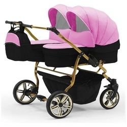 BabyMerc Zwillingswagen Duet Lux Gold 2 in 1 inkl. Sportsitze in 20 Farben rosa|schwarz