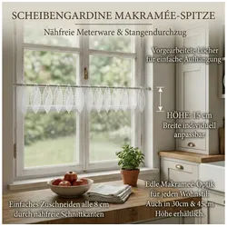 SCHÖNER LEBEN. Stoff Scheibengardinen Meterware Makrameé-Spitze nähfrei weiß 15cm Höhe, pflegeleicht weiß