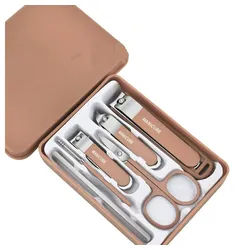 Blusmart Maniküre-Pediküre-Set Nagelset für Männer und Frauen, 6-tlg., Professionelles Pediküre Set Fußpflege, Edelstahl Tragbares Nail Kit braun