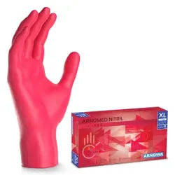 ARNOMED Nitril Lava Red Einmalhandschuhe, puderfrei, rot, Elastische und reißfeste Nitrilhandschuhe mit Rollrand, 1 Packung = 100 Stück, Größe XL