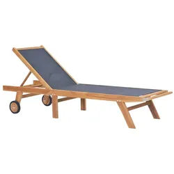 vidaXL Gartenliege Sonnenliege Klappbar mit Rollen Teak Massivholz und Textilene Gartenli braun