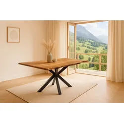 SAM® Baumkantentisch Alfons, massives Akazienholz, Baumkante, Metallgestell Spider-Form schwarz beige 120 cm x 77 cm x 80 cm