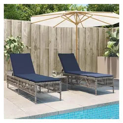 furnicato Gartenliege Sonnenliege Set Grau 198x55x39-96 cm mit Beistelltisch und Kissen grau