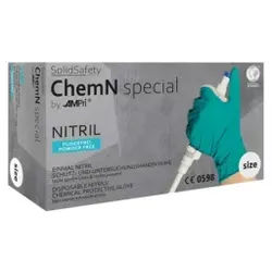 SolidSafety ChemN special Nitrilhandschuhe, puderfrei, grün, Unsterile Einmalhandschuhe mit optimaler Griffigkeit, 1 Packung = 100 Stück, Größe S