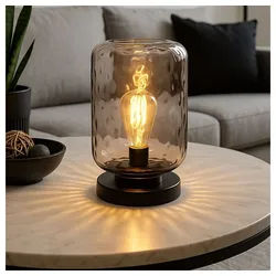 GLOBO LIGHTING Tischleuchte, Leuchtmittel nicht inklusive, Nachttischlampe Tischleuchte Tischlampe Rauchglas Schlafzimmerlampe schwarz