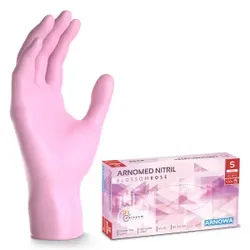 ARNOMED Nitril Blossom Rose Einmalhandschuhe, puderfrei, rosa, Unsterile Nitrilhandschuhe mit einem sensiblen Tastempfinden, 1 Karton = 10 Packungen à 100 Stück, Größe S