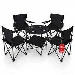 BigDean Campingstuhl Camping Set 2x Campingstühle + 1x Campingtisch (Spar-Set, 5 St), Komplettset für 2 Personen. Stabil. Belastbar. Kompakt & Klappbar schwarz