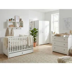 arthur berndt Babyzimmer Mega-Set Thilo 6-tlg. , Weiß , Holzwerkstoff , 4 Fächer , 3 Schubladen , einzeln stellbar , 1x1x1 cm , Blauer Engel, Hergestellt in Deutschland , Babymöbel & Kindermöbel, Babyzimmer