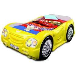 JVmoebel Kinderbett Buntes Rennfahrer Auto Bett aus Kunststoff in leuchtendem Gelb (1-tlg., Bett), Made in Europa gelb