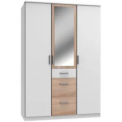 Carryhome Kleiderschrank , Weiß, Eichefarben , Glas, Holzwerkstoff , 5 Fächer , 3 Schublade(n) Schubladen , 135x199x58 cm , Made in Germany , Typenauswahl, Beimöbel erhältlich, umfangreiches Zubehör erhältlich, in verschiedenen Größen erhältlich, in verschiedenen Holzdekoren erhältlich , Schlafzimmer, Komplette Schlafzimmer und Serien, Schlafzimmerserien