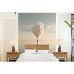 MuchoWow Fototapete Heißluftballon - Wolken - Wasser - Blau, Matt, bedruckt, Montagefertig Vinyl Tapete, Wandtapete, 175x240 cm 1.75 m x 2 m