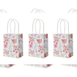Decoris 3 Geschenktüten 11x6x14cm mit Henkel und Blumenmotiv wiederverwendbar Geschenktaschen zum Befüllen und Verschenken Frühlingsmotiv