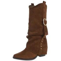 Ital-Design Moderne Stiefel mit perforiertem Design und goldenen Details Westernstiefel (91154640) Blockabsatz Stiefel in Braun braun 39 EU