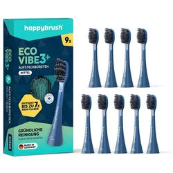happybrush Aufsteckbürsten V3 Ocean - mit Wechselindikator - 9 Stück - Spar-Set, für happybrush Eco Vibe 3, hochwertige Triple-Borsten, Wechselindikator blau