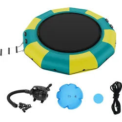VEVOR Aufblasbarer Wassertrampolin Leiter, Wasserdichte, Abriebfeste, Wassertrampoline 3,96 m Großen Sprungfläche, Sprungplattform-Wasserpark Pool Trampolin, Gelb + Grün 226 kg Tragfähigkeit