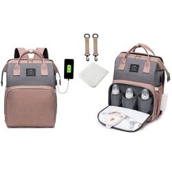 NUODWELL Wickeltasche Baby Wickeltasche Rucksack,mit Moskitonetz und USB-Ladeanschluss grau|rosa